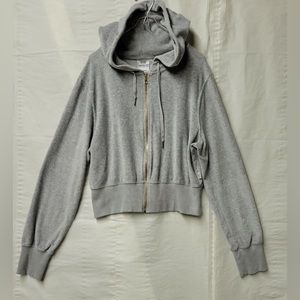 Good american velour crop zip hoodie